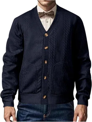 Men's Cardigan Sweaters V Neck Knitted Button Down Sweaters Solid Long Sleeve Outwear Slim Fit Warm Coat Clothes