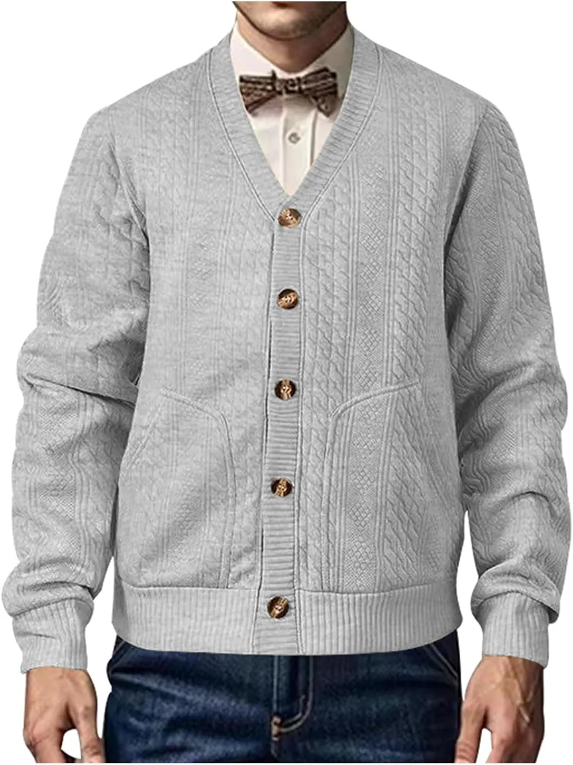 Men's Cardigan Sweaters V Neck Knitted Button Down Sweaters Solid Long Sleeve Outwear Slim Fit Warm Coat Clothes
