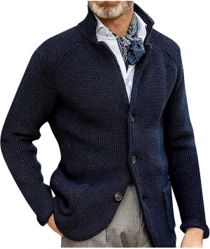 Men's Cardigan Sweaters with Buttons Cable Knit Lapel Open Front Cardigan Solid Ribbed Collared Work Cardigan Sweaters