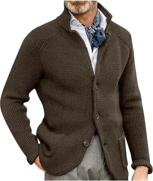 Men's Cardigan Sweaters with Buttons Cable Knit Lapel Open Front Cardigan Solid Ribbed Collared Work Cardigan Sweaters