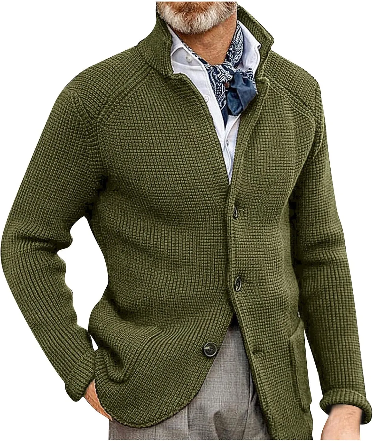 Men's Cardigan Sweaters with Buttons Cable Knit Lapel Open Front Cardigan Solid Ribbed Collared Work Cardigan Sweaters
