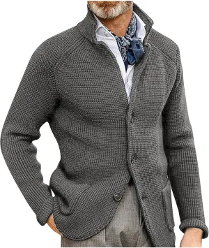 Men's Cardigan Sweaters with Buttons Cable Knit Lapel Open Front Cardigan Solid Ribbed Collared Work Cardigan Sweaters