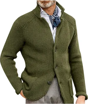 Men's Cardigan Sweaters with Buttons Cable Knit Lapel Open Front Cardigan Solid Ribbed Collared Work Cardigan Sweaters