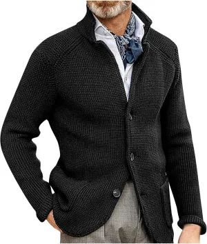 Men's Cardigan Sweaters with Buttons Cable Knit Lapel Open Front Cardigan Solid Ribbed Collared Work Cardigan Sweaters