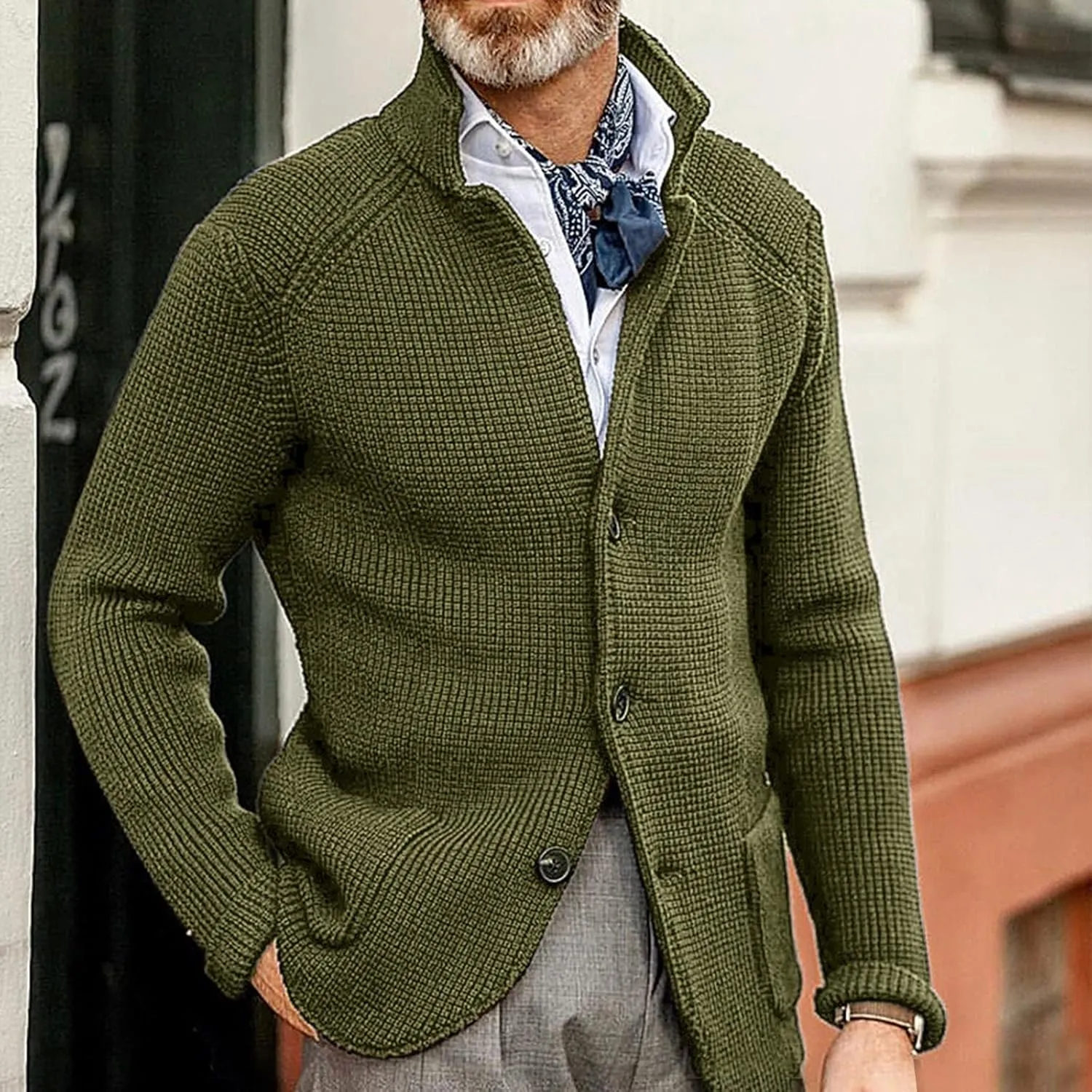 Men's Cardigan Sweaters with Buttons Knit Lapel Oversized Cardigan Sweater Thick Warm Lounge Winter Cardigan