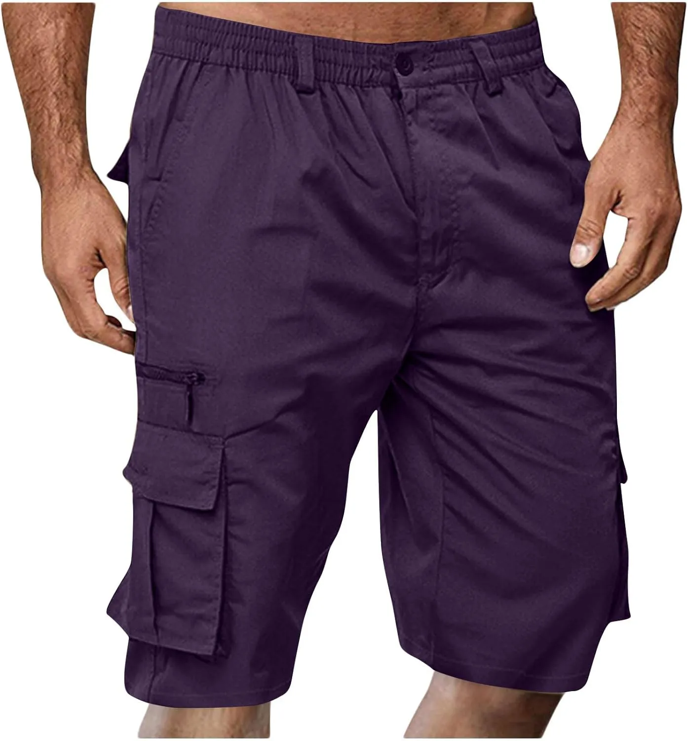 Men's Cargo Jogger Shorts Drawstring Elastic Waist Summer Beach Shorts Athletic Bermuda Shorts with Pockets