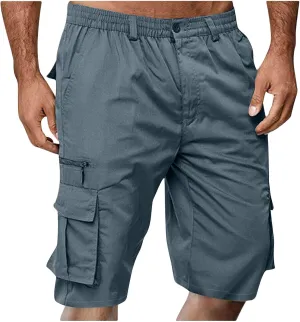 Men's Cargo Jogger Shorts Drawstring Elastic Waist Summer Beach Shorts Athletic Bermuda Shorts with Pockets