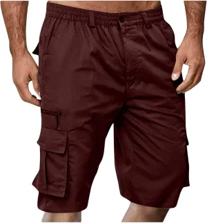 Men's Cargo Jogger Shorts Drawstring Elastic Waist Summer Beach Shorts Athletic Bermuda Shorts with Pockets