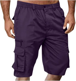 Men's Cargo Jogger Shorts Drawstring Elastic Waist Summer Beach Shorts Athletic Bermuda Shorts with Pockets