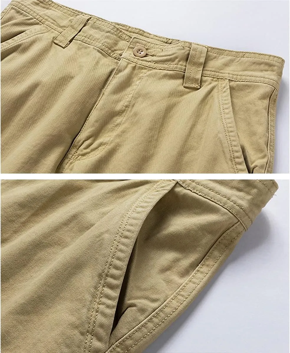 Men's Cargo Shorts Cotton Casual Shorts Multi-Pockets Outdoor Shorts Elastic Waist Work Shorts with Belt