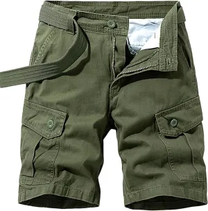 Men's Cargo Shorts Cotton Casual Shorts Multi-Pockets Outdoor Shorts Elastic Waist Work Shorts with Belt