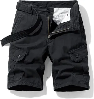 Men's Cargo Shorts Cotton Casual Shorts Multi-Pockets Outdoor Shorts Elastic Waist Work Shorts with Belt