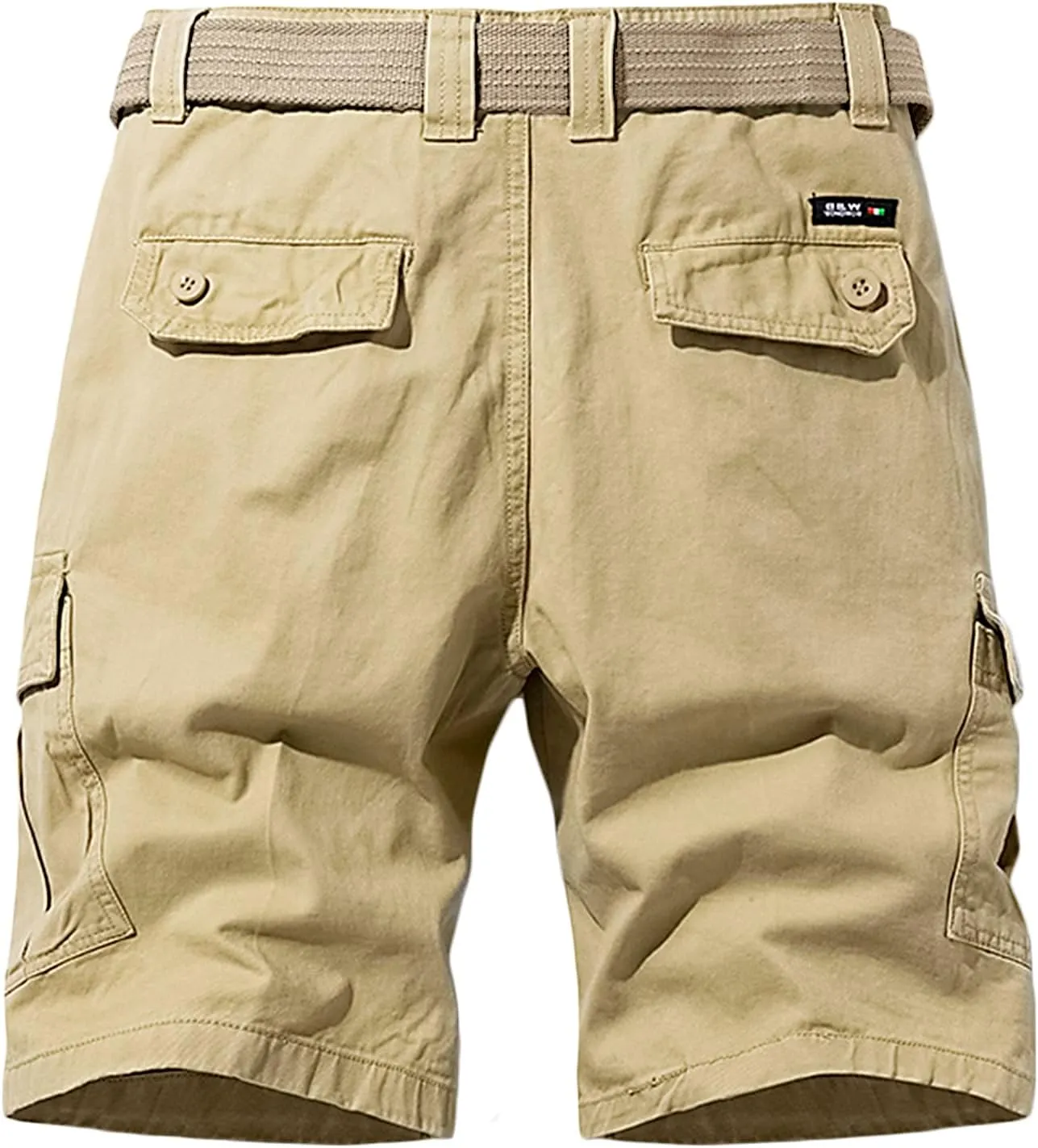 Men's Cargo Shorts Cotton Casual Shorts Multi-Pockets Outdoor Shorts Elastic Waist Work Shorts with Belt