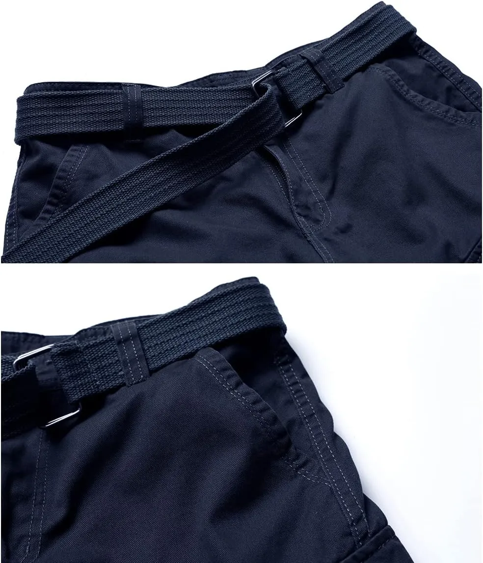 Men's Cargo Shorts Cotton Casual Shorts Multi-Pockets Outdoor Shorts Elastic Waist Work Shorts with Belt