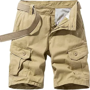 Men's Cargo Shorts Cotton Casual Shorts Multi-Pockets Outdoor Shorts Elastic Waist Work Shorts with Belt
