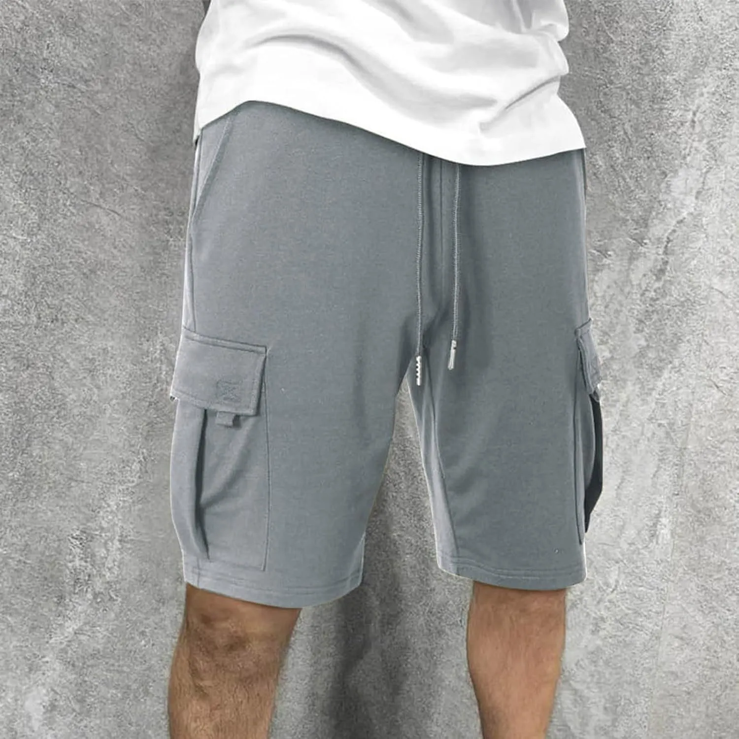 Men's Cargo Shorts Drawstring Elastic Waist Baggy Sports Sweat Shorts Big Tall Running Workout Shorts with Pockets