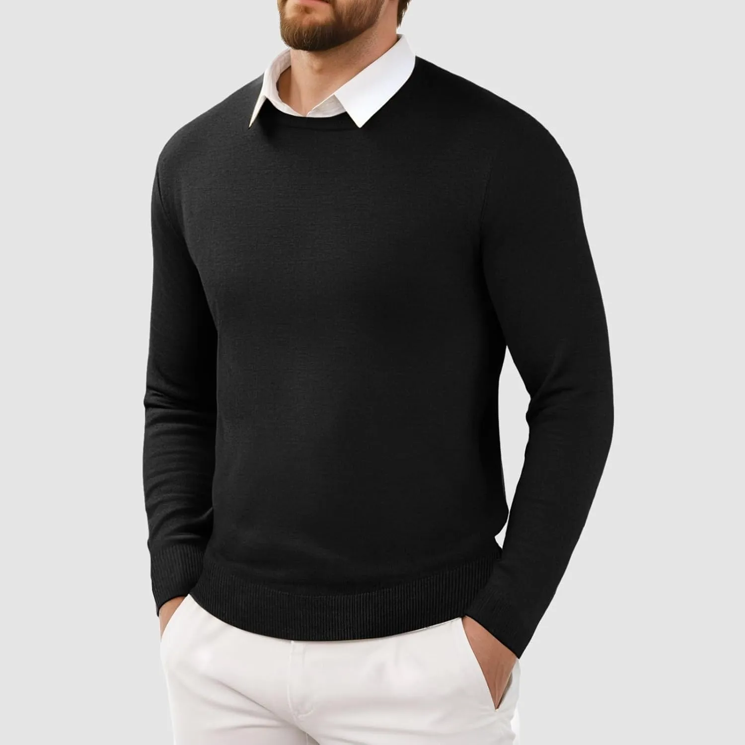 Men's Cashmere Sweater O-Neck Pullovers Knit Sweater Tops Long Sleeve Jumpers Casual Vintage Solid Cardigan Pullover