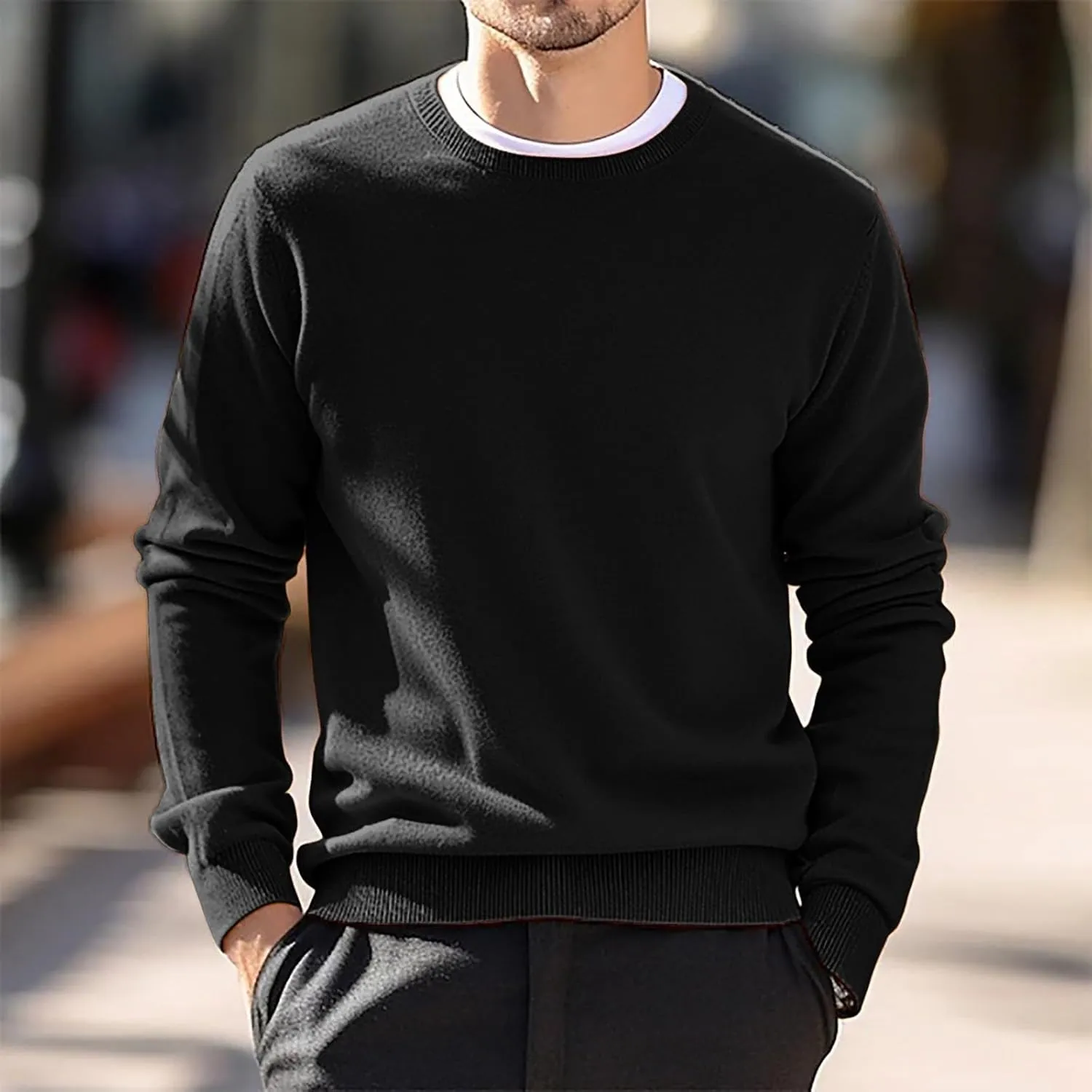 Men's Cashmere Sweater O-Neck Pullovers Knit Sweater Tops Long Sleeve Jumpers Casual Vintage Solid Cardigan Pullover