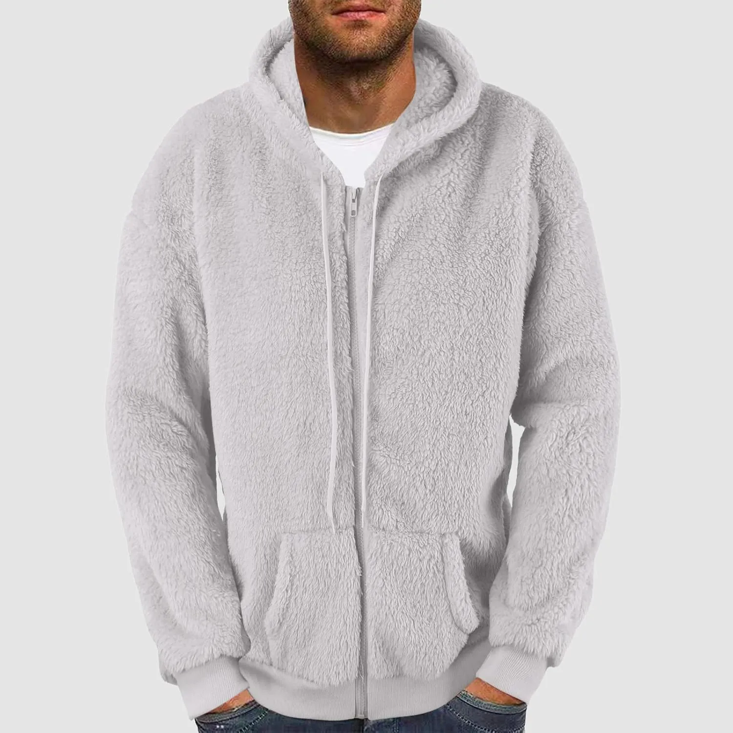 Men's Cashmere Sweaters, Men's Full Zip Fleece Flannel Jackets Shirt Cotton Hoodies Soft Warm Coat for Men with Hood