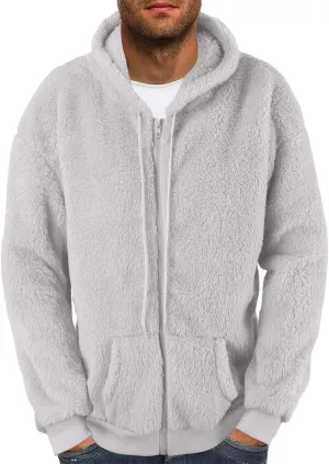 Men's Cashmere Sweaters, Men's Full Zip Fleece Flannel Jackets Shirt Cotton Hoodies Soft Warm Coat for Men with Hood