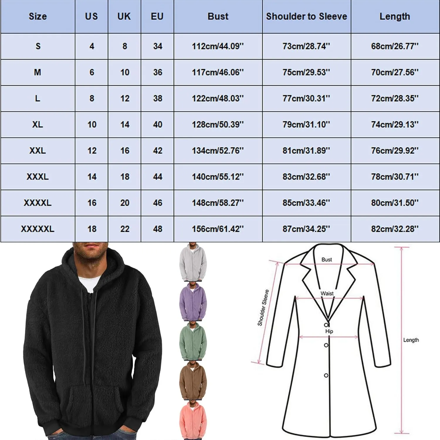 Men's Cashmere Sweaters, Men's Full Zip Fleece Flannel Jackets Shirt Cotton Hoodies Soft Warm Coat for Men with Hood