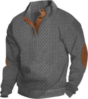 Men's Cashmere Sweaters, Men's Outdoor Casual Stand Cashmere Button Long Sleeve Sweater, Cashmere Sweatshirt Golf