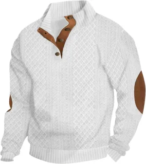 Men's Cashmere Sweaters, Men's Outdoor Casual Stand Cashmere Button Long Sleeve Sweater, Cashmere Sweatshirt Golf