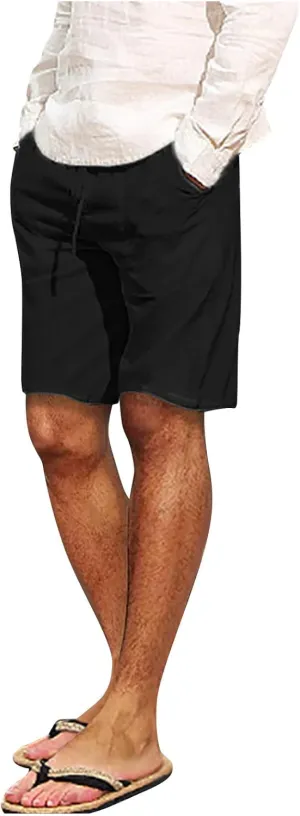 Men's Casual 7" Cotton Linen Shorts Drawstring Summer Beach Shorts with Pockets Shorts for Men Casual Summer