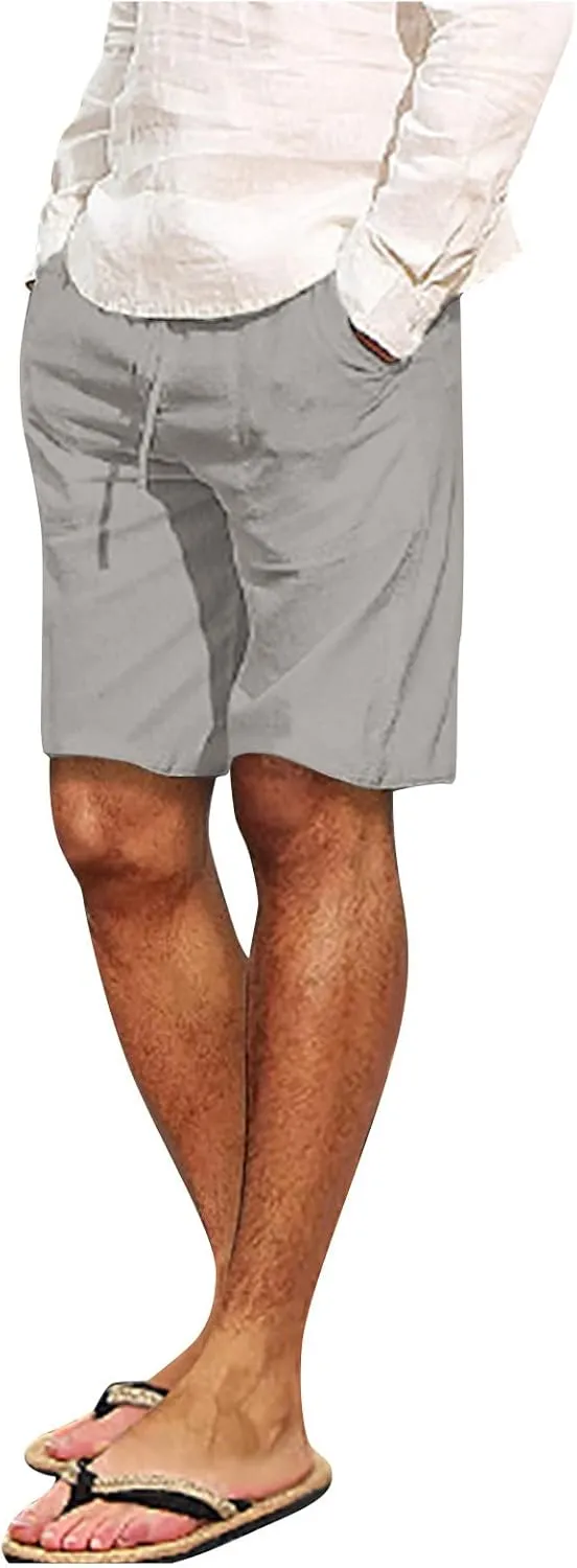 Men's Casual 7" Cotton Linen Shorts Drawstring Summer Beach Shorts with Pockets Shorts for Men Casual Summer