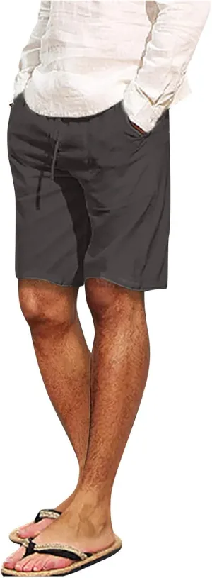 Men's Casual 7" Cotton Linen Shorts Drawstring Summer Beach Shorts with Pockets Shorts for Men Casual Summer