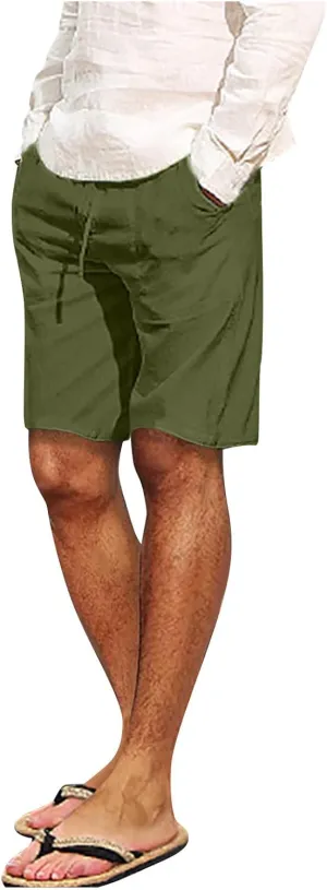 Men's Casual 7" Cotton Linen Shorts Drawstring Summer Beach Shorts with Pockets Shorts for Men Casual Summer