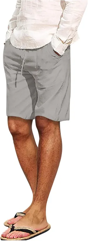 Men's Casual 7" Cotton Linen Shorts Drawstring Summer Beach Shorts with Pockets Shorts for Men Casual Summer
