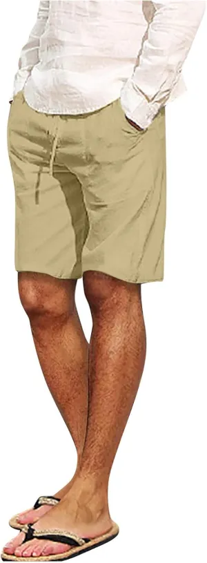 Men's Casual 7" Cotton Linen Shorts Drawstring Summer Beach Shorts with Pockets Shorts for Men Casual Summer