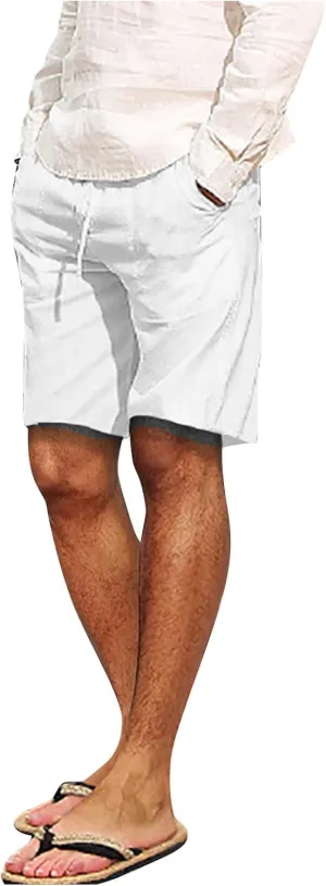 Men's Casual 7" Cotton Linen Shorts Drawstring Summer Beach Shorts with Pockets Shorts for Men Casual Summer