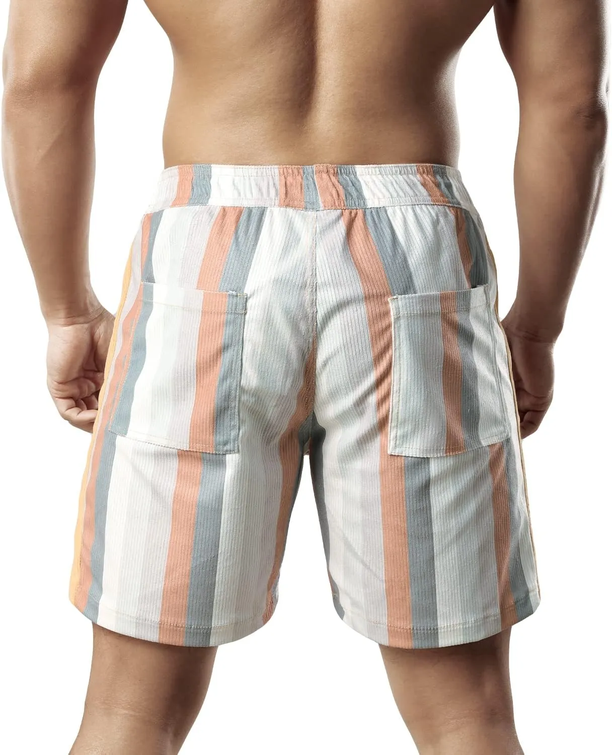 Men's Casual Drawstring Corduroy Shorts Elastic Waist Summer Shorts with Pocket
