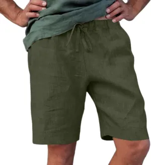 Mens Casual Linen Shorts Cotton Drawstring Stretch Summer Beach Shorts Relaxed Fit Outdoor Pants Lounge Shorts