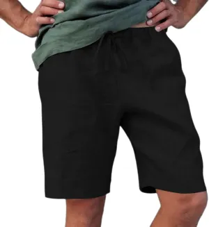 Mens Casual Linen Shorts Cotton Drawstring Stretch Summer Beach Shorts Relaxed Fit Outdoor Pants Lounge Shorts