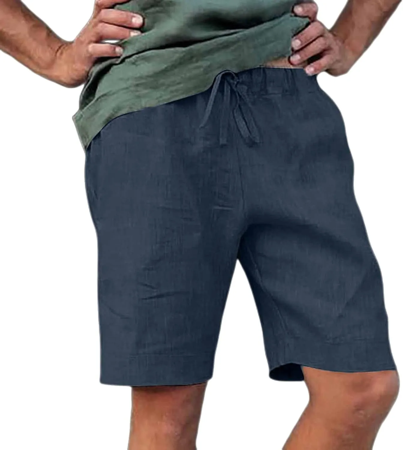 Mens Casual Linen Shorts Cotton Drawstring Stretch Summer Beach Shorts Relaxed Fit Outdoor Pants Lounge Shorts