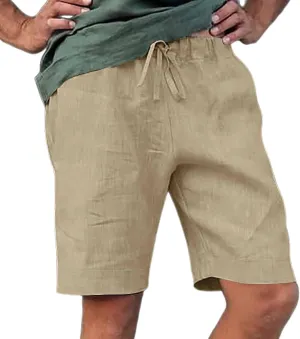 Mens Casual Linen Shorts Cotton Drawstring Stretch Summer Beach Shorts Relaxed Fit Outdoor Pants Lounge Shorts