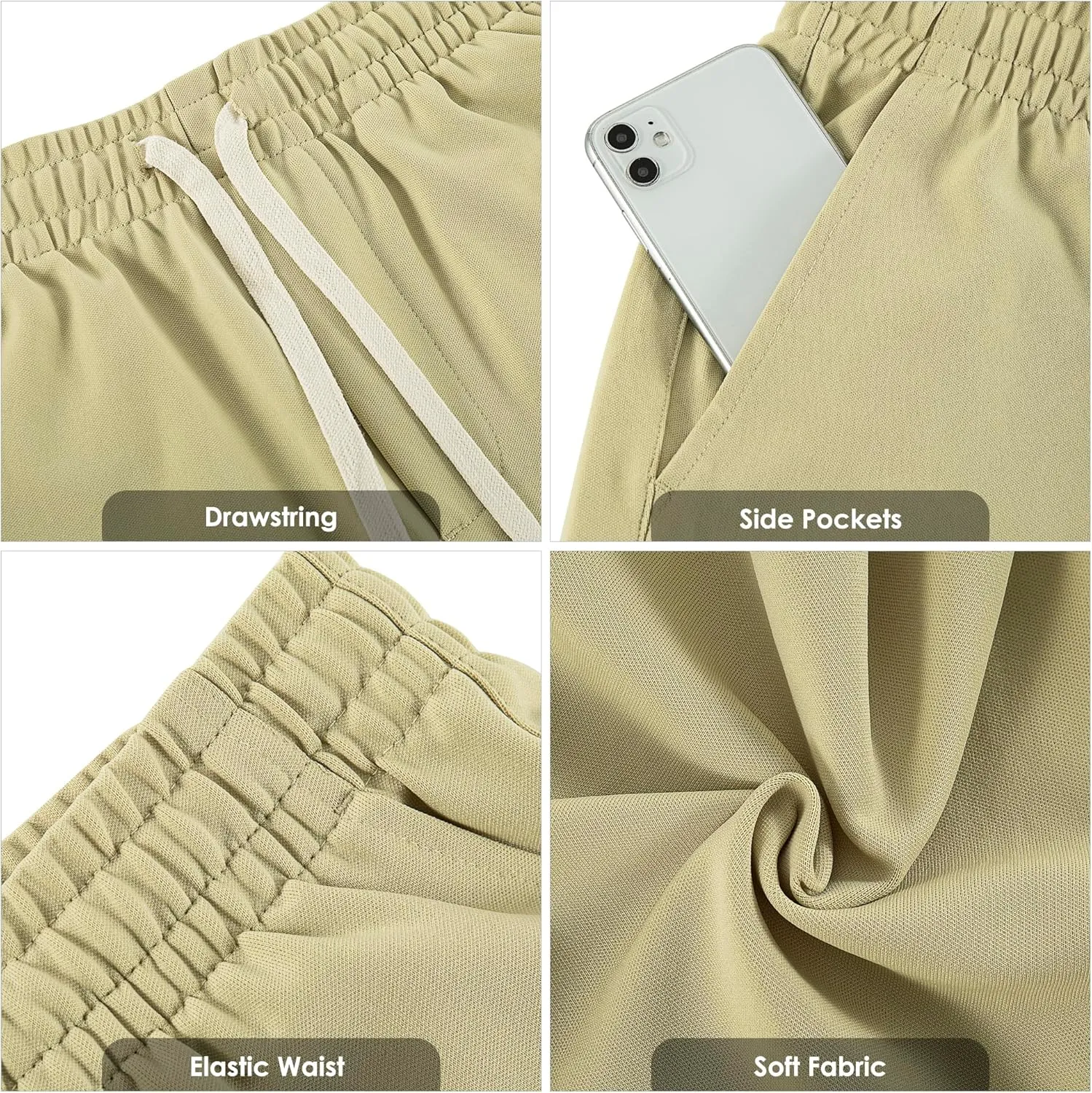 Men's Casual Shorts Elastic Waist Drawstring Lightweight Outdoor Summer Beach Shorts with Pockets Hiking Shorts