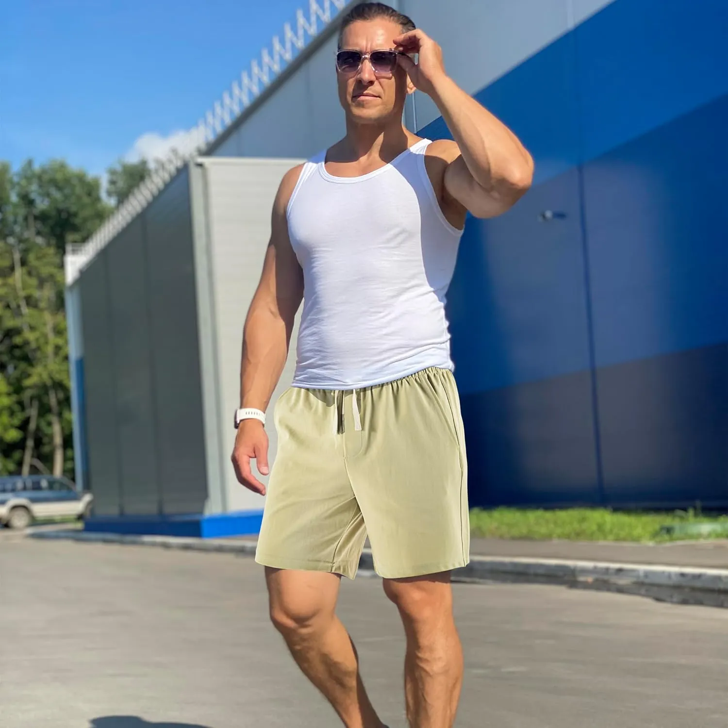 Men's Casual Shorts Elastic Waist Drawstring Lightweight Outdoor Summer Beach Shorts with Pockets Hiking Shorts