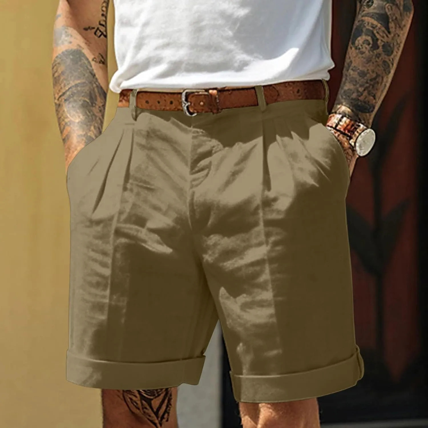 Men's Casual Shorts Lightweight Linen Short Pant Summer Hawaiian Beach Shorts Outdoor Workout Shorts