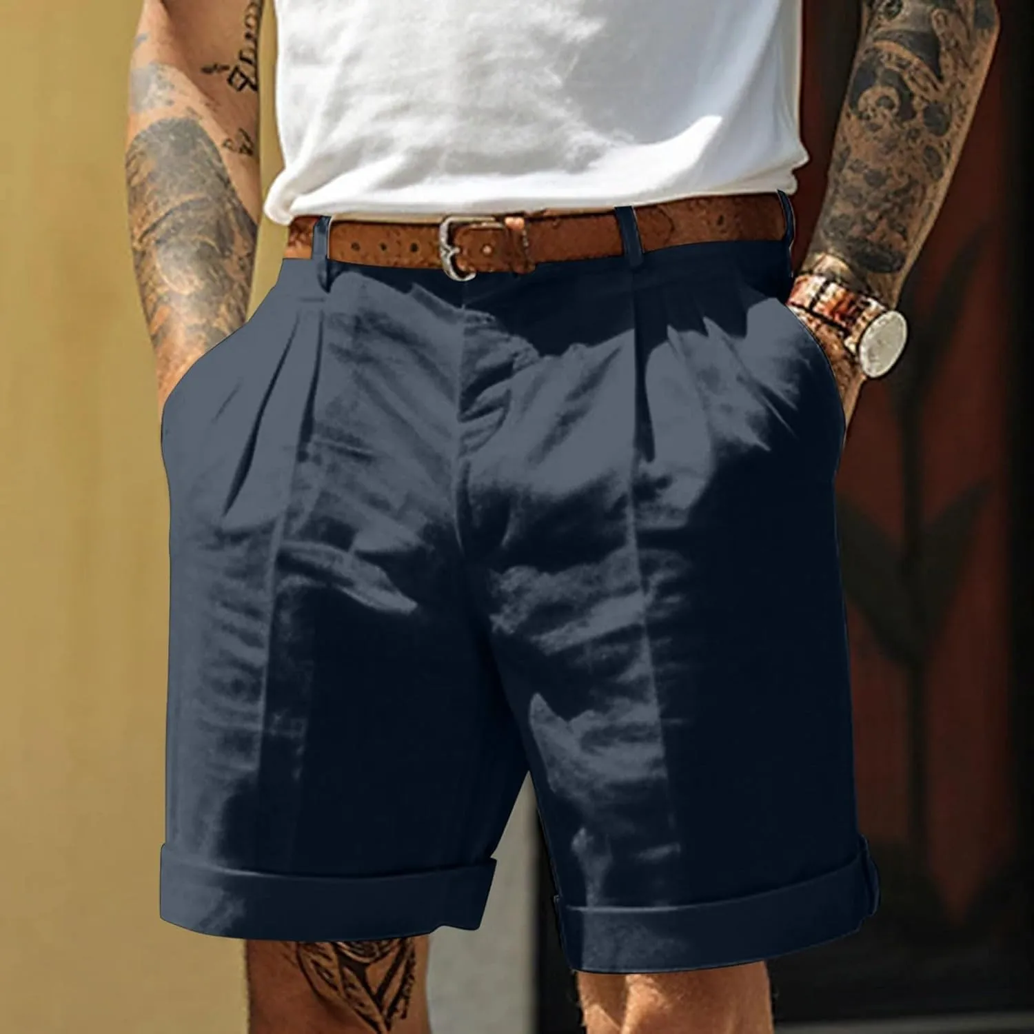 Men's Casual Shorts Lightweight Linen Short Pant Summer Hawaiian Beach Shorts Outdoor Workout Shorts