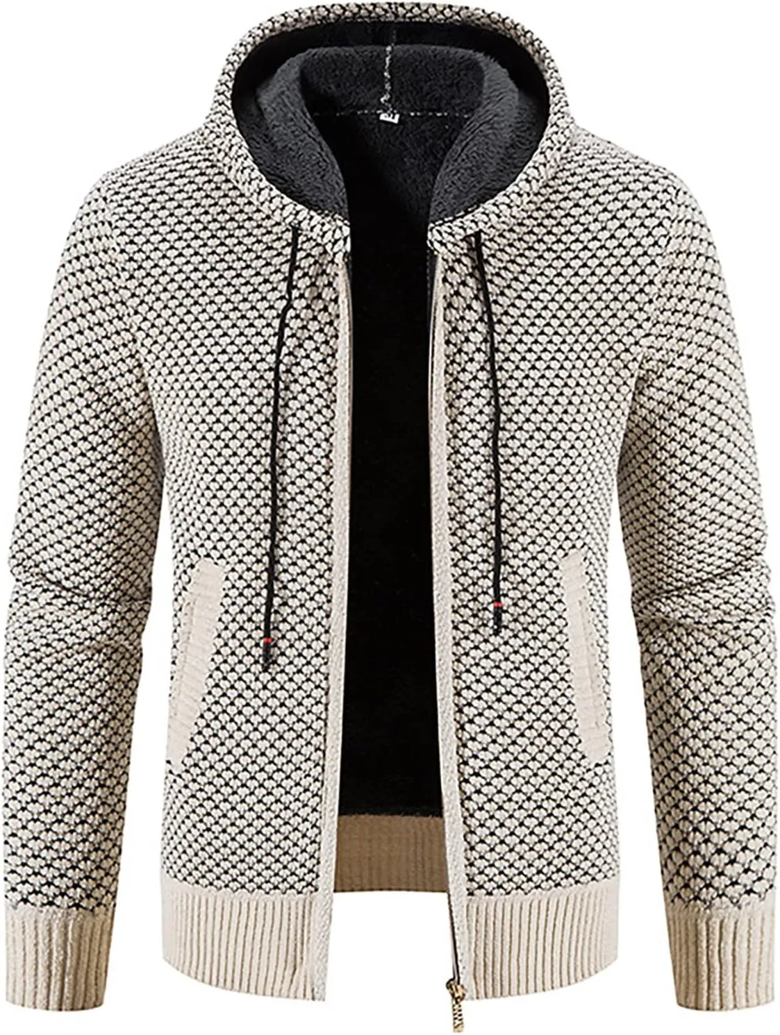 Men's Casual Stand Collar Cardigan Button Down Cable Thick Knitted Full Zip Sweater with Pattern