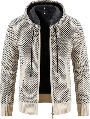 Men's Casual Stand Collar Cardigan Button Down Cable Thick Knitted Full Zip Sweater with Pattern