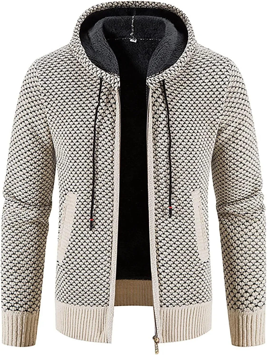 Men's Casual Stand Collar Cardigan Button Down Cable Thick Knitted Full Zip Sweater with Pattern