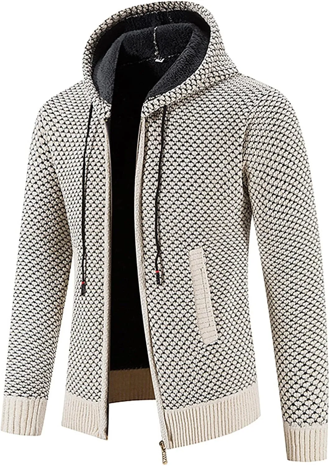 Men's Casual Stand Collar Cardigan Button Down Cable Thick Knitted Full Zip Sweater with Pattern