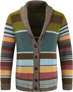 Men's Colorful Cardigan Sweaters Cable Knit Shawl Collar Button Down Casual Sweaters Winter Jackets Coats Outerwear