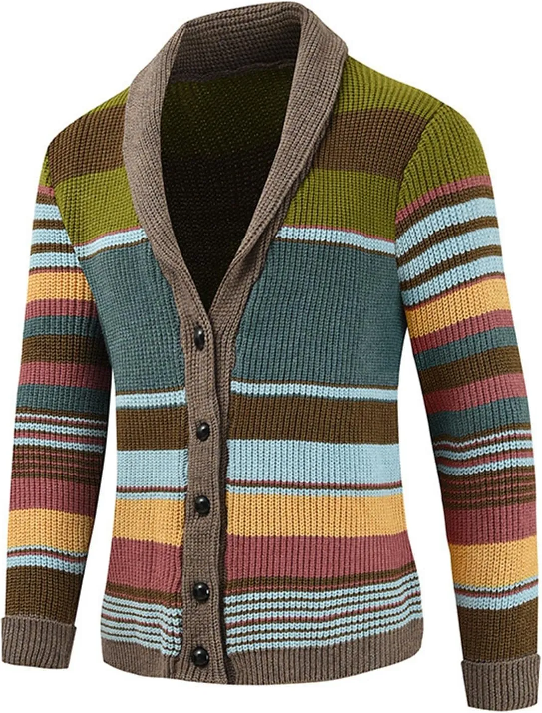 Men's Colorful Cardigan Sweaters Cable Knit Shawl Collar Button Down Casual Sweaters Winter Jackets Coats Outerwear