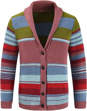 Men's Colorful Cardigan Sweaters Cable Knit Shawl Collar Button Down Casual Sweaters Winter Jackets Coats Outerwear